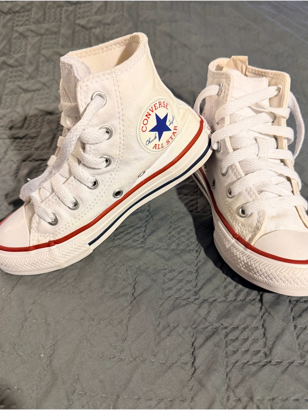 Converse Kids White High Top Sneakers with Red & Blue Trim 11c - Picture 3 of 7